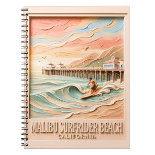 Cuaderno Malibu Surfrider Beach Surfing Texto 3D Texturizad