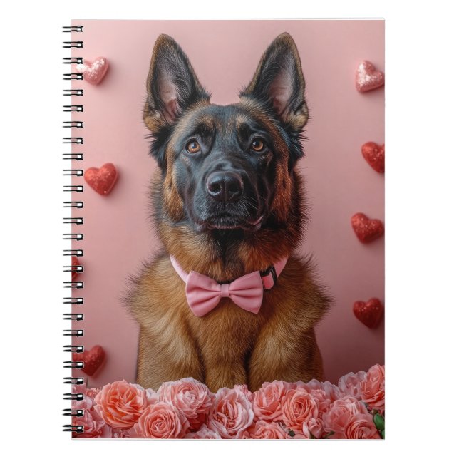 Cuaderno Malinois belga con Rosas - El día de San Valentín (Frente)