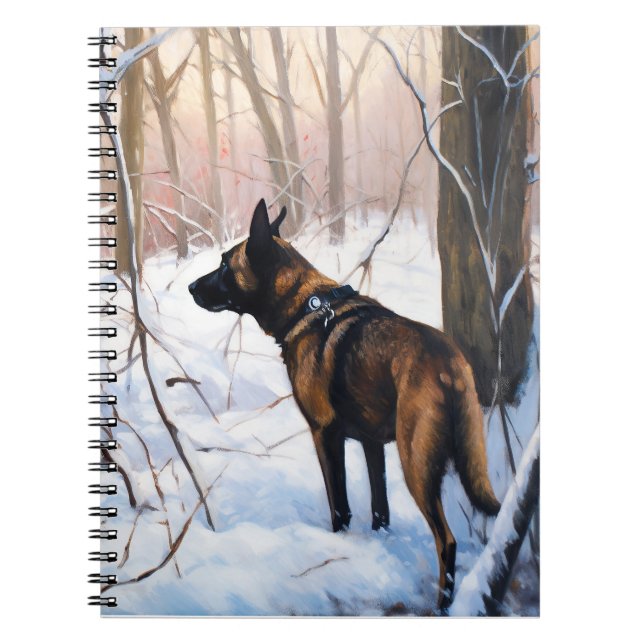 Cuaderno Malinois belga deja que neven a Navidades (Frente)