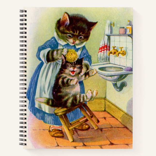 Cuaderno Mamá gatita de los años 30 lava su gatito (Anverso)
