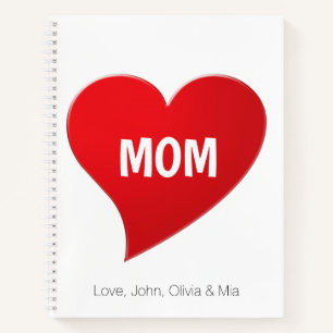 Cuaderno Mamá personalizado, letras blancas de corazón rojo