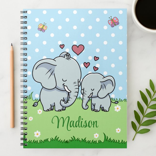 Cuaderno Mamá y bebé elefante lindos, personalizado (Subido por el creador)