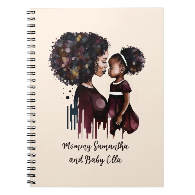 Cuaderno Mamá y hija negras personalizadas (4) (Frente)