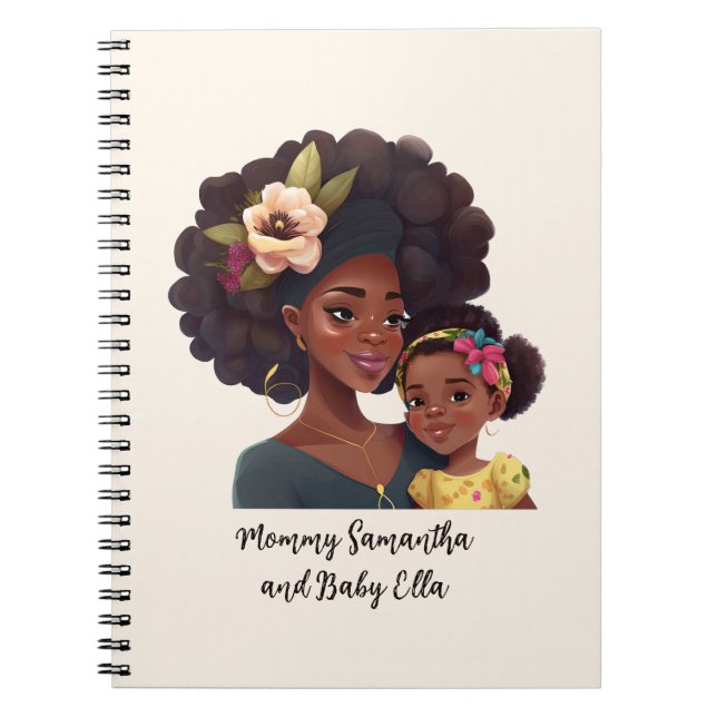 Cuaderno Mamá y hija negras personalizadas (8) (Frente)