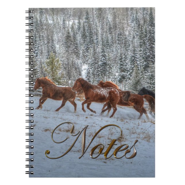 Cuaderno Manada de caballos corriendo en la nieve de invier (Frente)