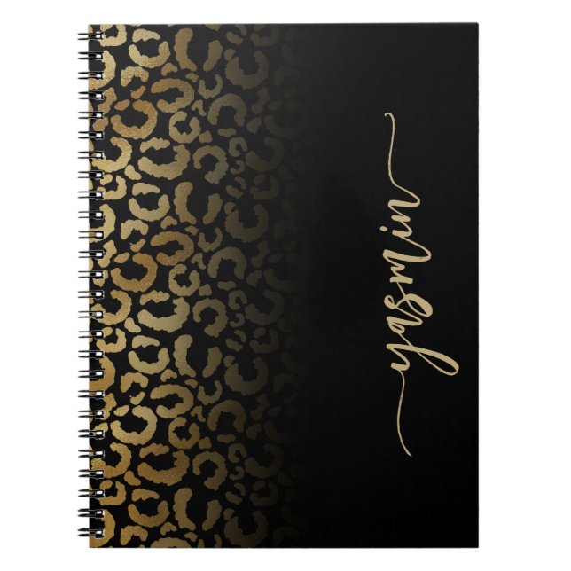 Cuaderno Mancha de leopardo dorado negro con firma personal (Frente)