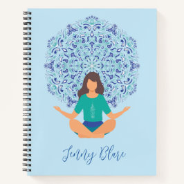 Cuaderno Mandala azul claro Yoga Pose Monograma Nombre