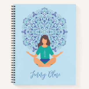Cuaderno Mandala azul claro Yoga Pose Monograma Nombre
