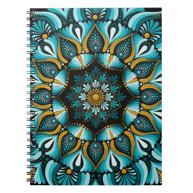 Cuaderno Mandala azul elegante | Boho de geometría sagrada  (Frente)