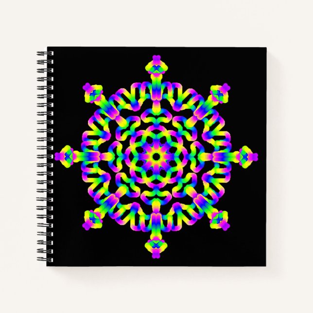 Cuaderno *~* Mandala azul neón rosado en negro (Anverso)