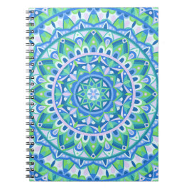 Cuaderno Mandala Azul Patrón Geométrico Boho Tranquilo Vibr