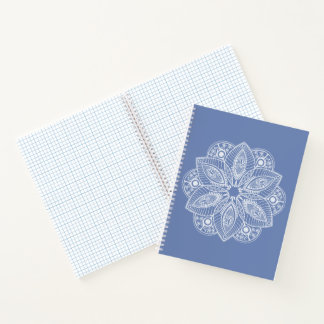 Cuaderno Mandala blanca exótica con fondo azul