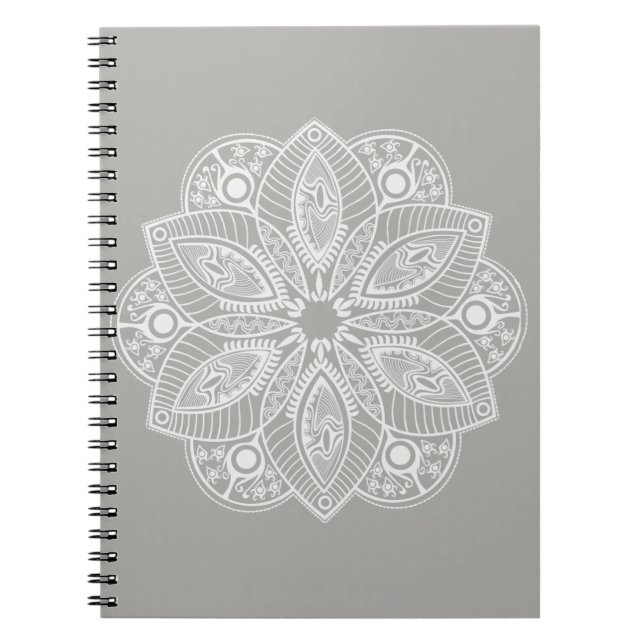 Cuaderno Mandala blanca exótica con fondo gris (Frente)