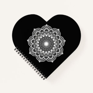 Cuaderno Mandala Blanco sobre Fondo Negro