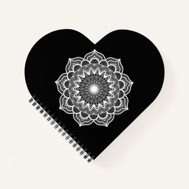 Cuaderno Mandala Blanco sobre Fondo Negro (Anverso)