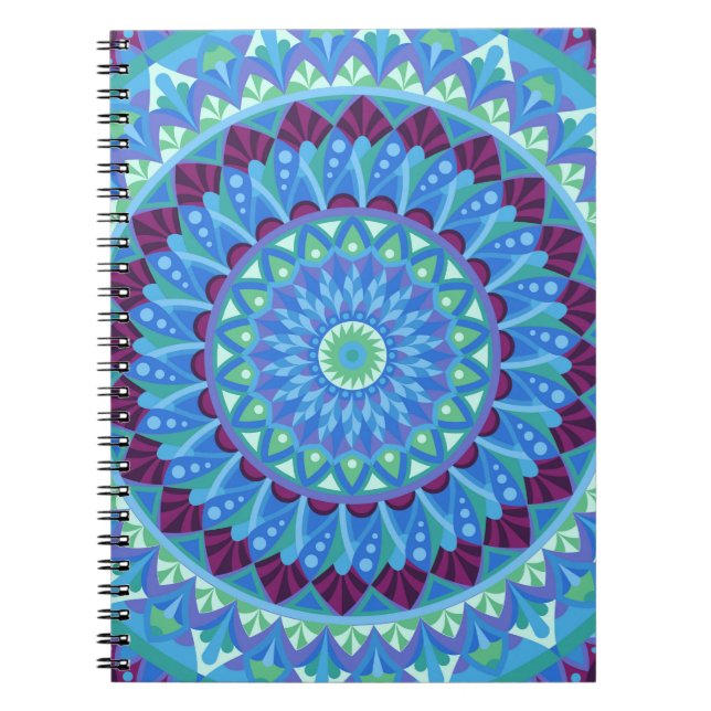 Cuaderno Mandala Boho Meditación Sueños de Medianoche Azul (Frente)