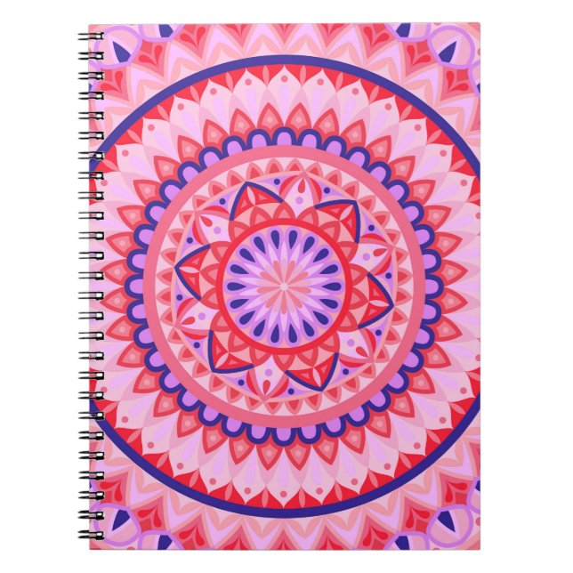 Cuaderno Mandalá Boho Rosa Patrón Geométrico de Autocuidado (Frente)