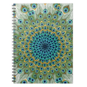 Cuaderno Mandala colorida del pavo real masculino