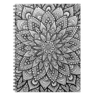 Cuaderno Mándala de arte original en blanco y negro
