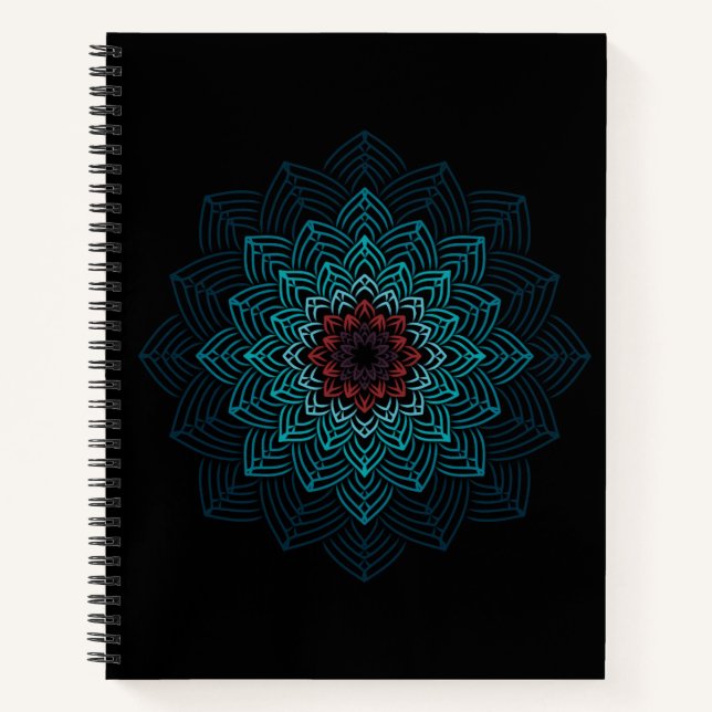 Cuaderno Mandalá de Flor de Aqua y Rojo (Anverso)