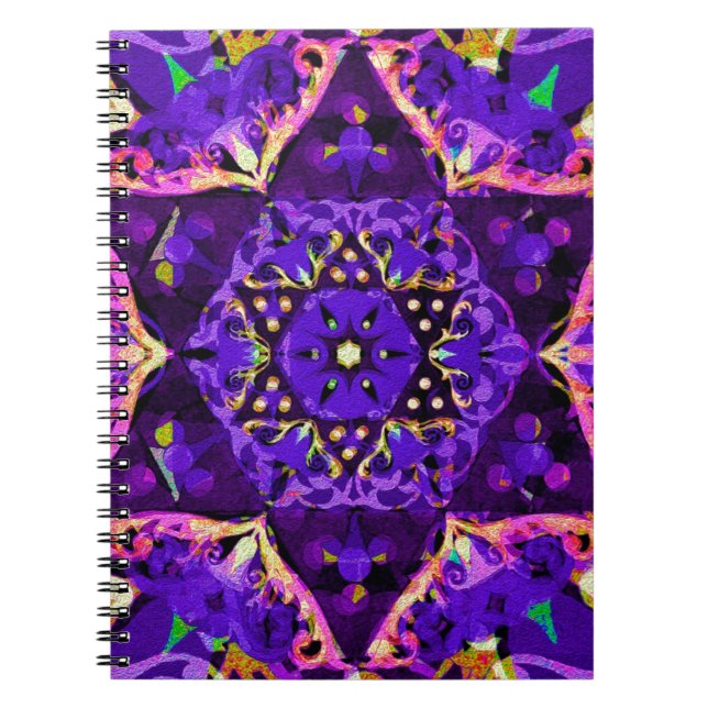 Cuaderno Mandala de la flor de la estrella en púrpura (Frente)