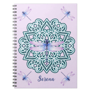 Cuaderno Mándala de libélula azul púrpura personalizada ros