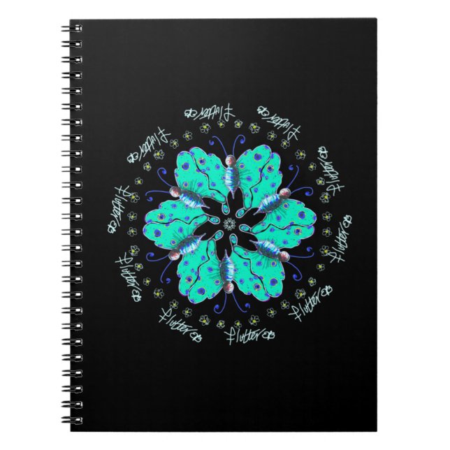 Cuaderno Mandala de mariposa azul flutter aqua (Frente)