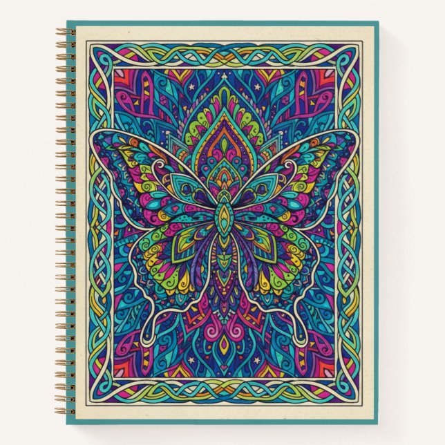 Cuaderno Mandalá de Mariposa Vibrante Ornate Zentangle Diar (Anverso)
