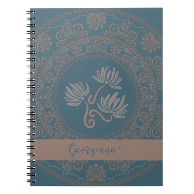 Cuaderno Mandalá de punto de loto rococó dorado teal person (Frente)