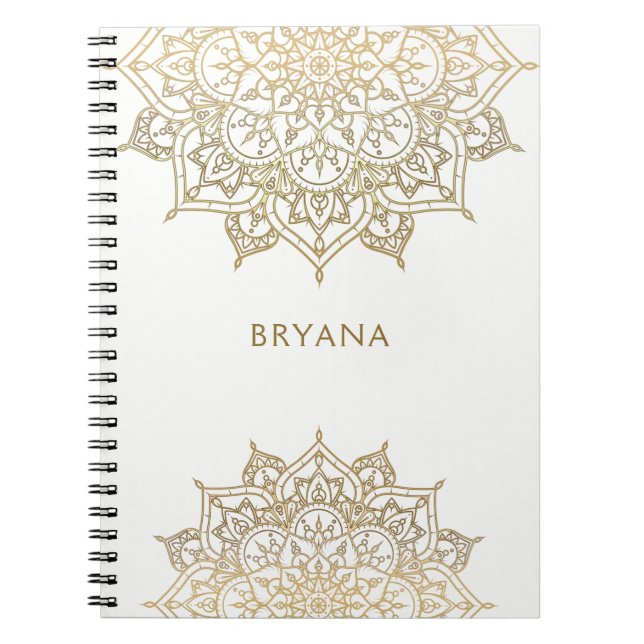 Cuaderno Mandala Dorada Glamour Chic Blanco Glamour Moderno (Frente)