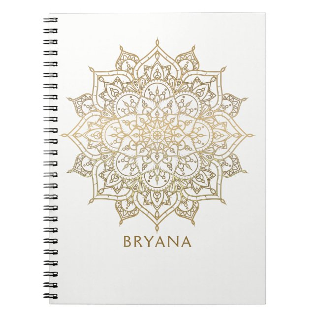 Cuaderno Mandala Dorado Glamour Blanco Chic Moderno Glamour (Frente)