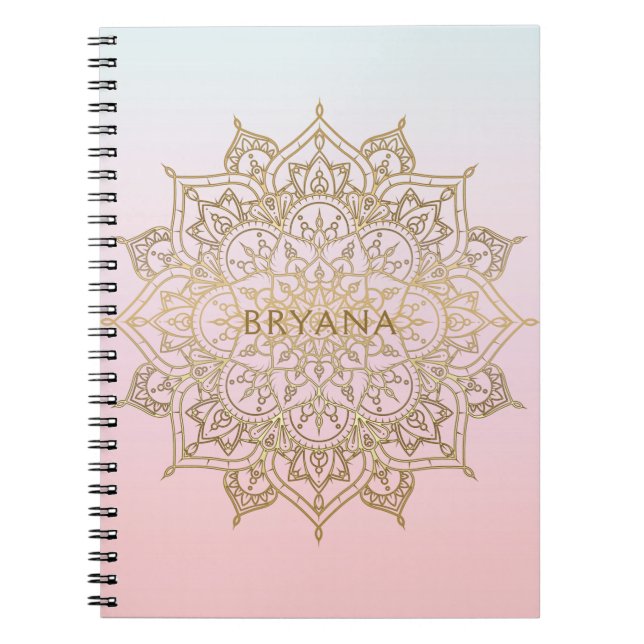 Cuaderno Mandalá Dorado Rosa Melocotón Chic Glamour Moderno (Frente)