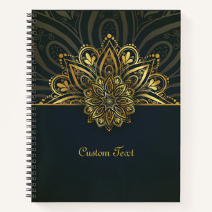 Cuaderno Mandalá Dorado Vintage sobre Negro   Estilo Boho E