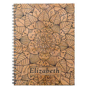Cuaderno Mandala floral de madera tallada personalizada