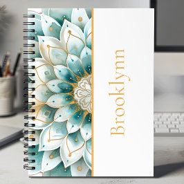 Cuaderno Mandala floral de oro verde azulada personalizada