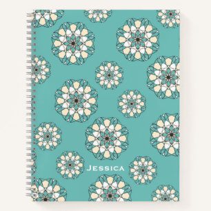 Cuaderno Mandala floral geométrica Verde azulada y elegant