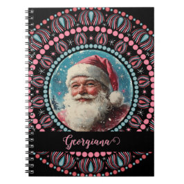 Cuaderno Mandala floral Retro Santa Pinkmas personalizada