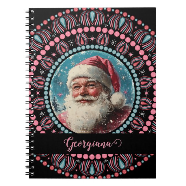 Cuaderno Mandala floral Retro Santa Pinkmas personalizada (Frente)
