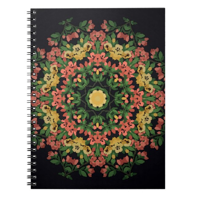 Cuaderno Mandala floral: rojo, amarilla. (Frente)