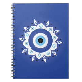 Cuaderno Mandala griega malvado Ojo Azul Blanco