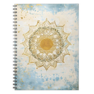 Cuaderno mandala indio en tonos turquesa y naranja