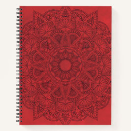 Cuaderno Mandala negra sobre fondo de manchas rojas