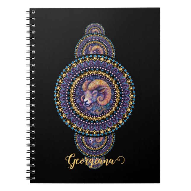 Cuaderno Mandala ornamental Aries Whimsical Personalizada (Frente)