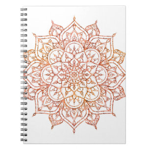Cuaderno Mandalá Rosa y Naranja sobre Glam Blanco