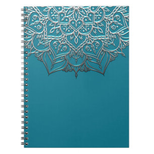Cuaderno Mandalá Teal y Plata Elegante Minimal Marroquí