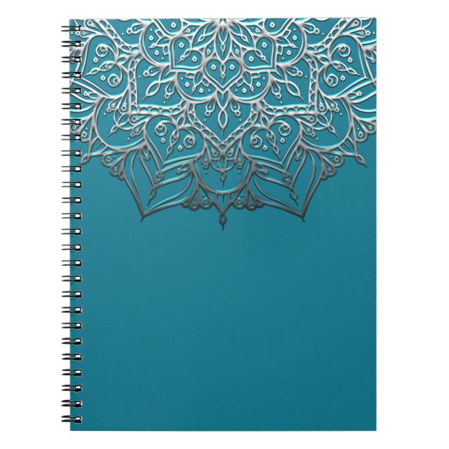 Cuaderno Mandalá Teal y Plata Elegante Minimal Marroquí (Frente)