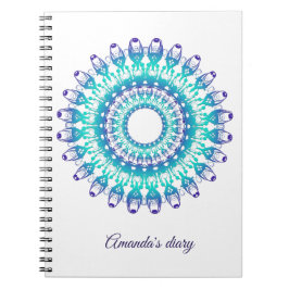 Cuaderno mandala verde azulada étnica. Texto
