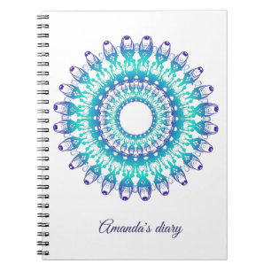 Cuaderno mandala verde azulada étnica. Texto
