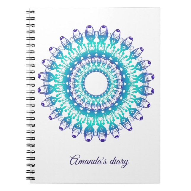 Cuaderno mandala verde azulada étnica. Texto (Frente)