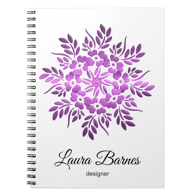 Cuaderno Mandala. violeta floral étnico (Frente)
